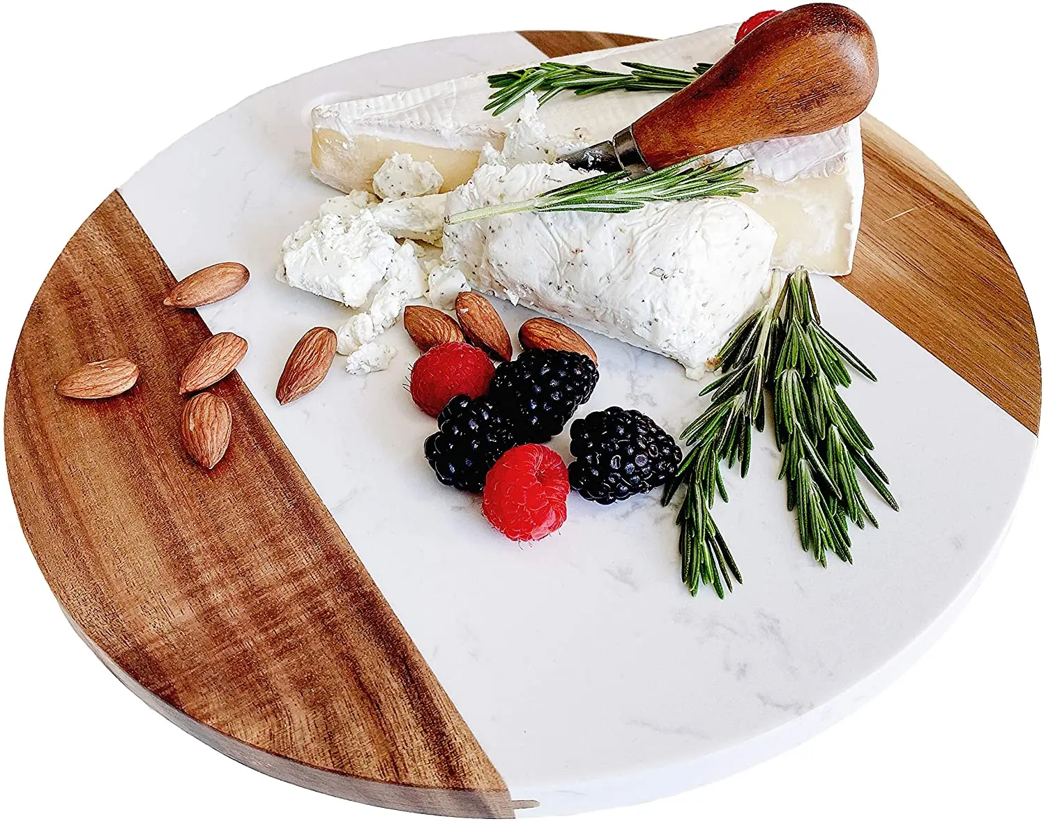White Marble with Teak Wood Serving Board 11-Inch Round cut fruits and vegetables cutting board wood