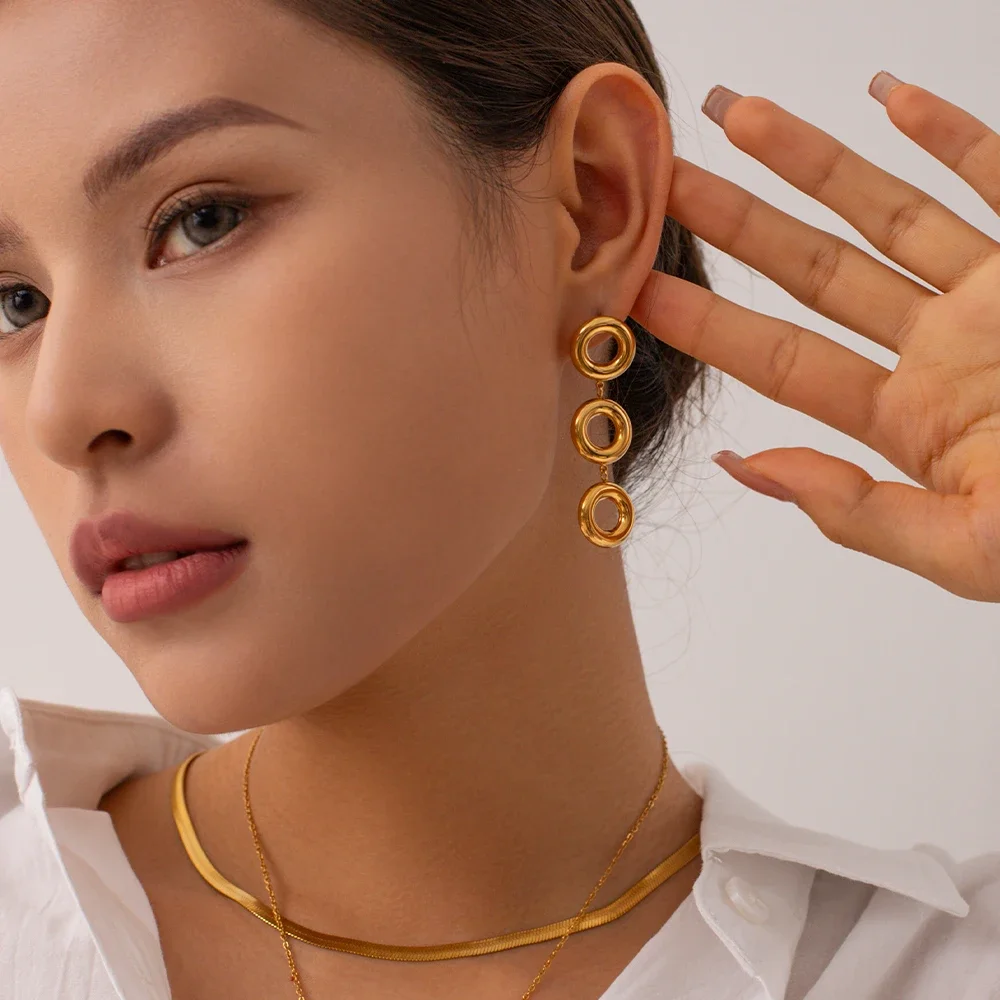 Chunky Hoops Pendant Earring Geometric 18K PVD Gold Plated Stainless Steel Metal Style Waterproofing Drop Earring For Women
