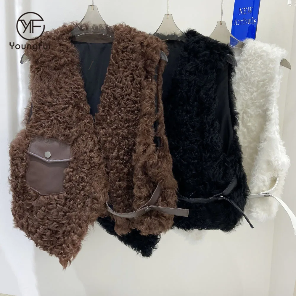 Mongolian Lamb Fur Lamb Fur Vest Fashion Woman Coat Autumn Winter Sleeveless Outwear