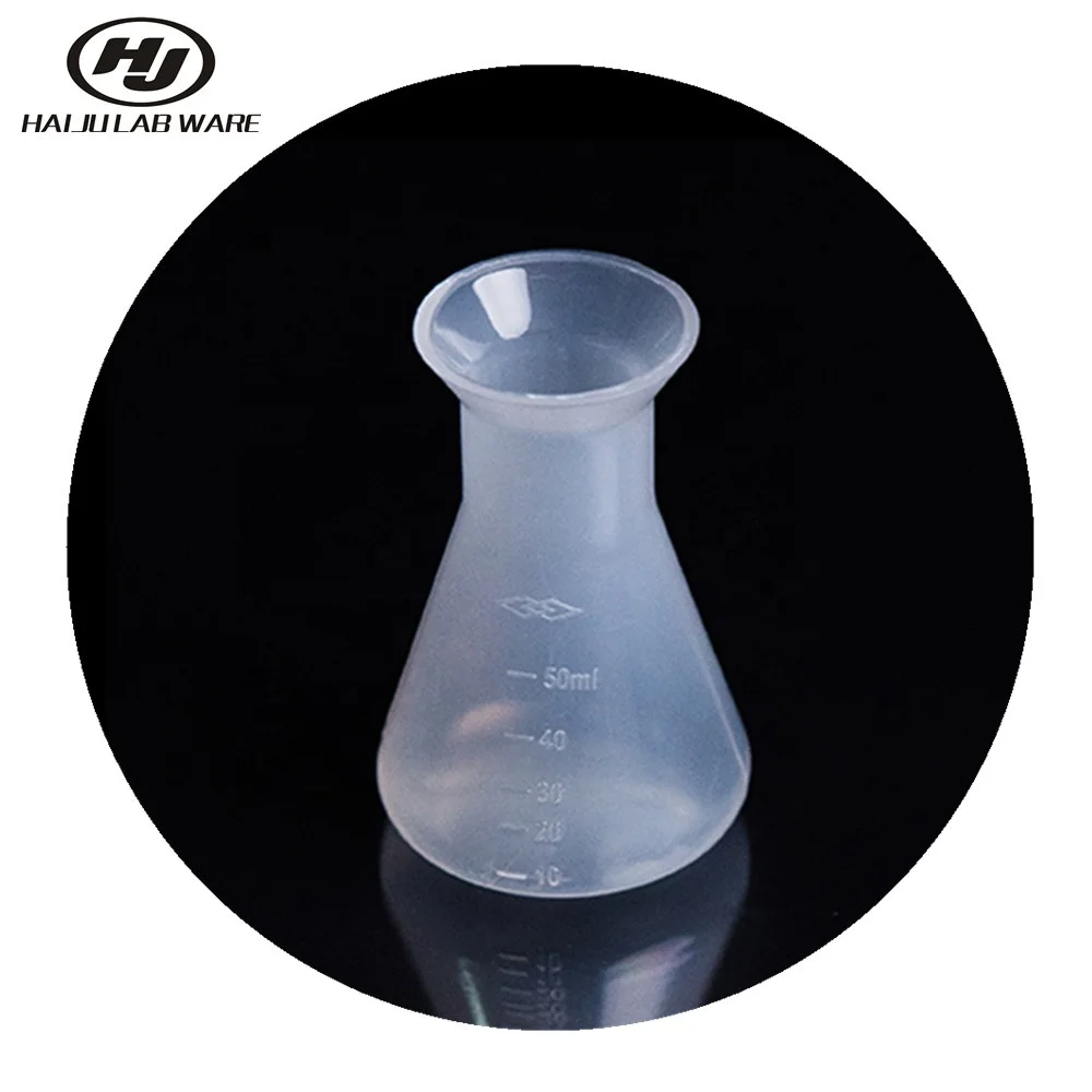 Лабораторная пластиковая колба Эрленмейера HAIJU с узкой шеей, коническая треугольная колба, инструмент для химического лабораторного анализа 50 мл
