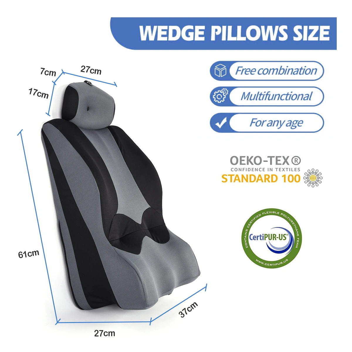 Adjustable Height Face Down Pillow for Sleeping Reading Wedge Pillow for Headboard Memory Foam Pillow for Stomach Sleeper