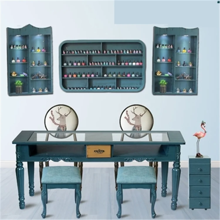 Kisen Factory Direct New European Style White Full Set Glass Top Beauty Salon Furniture Manicure Nail Table