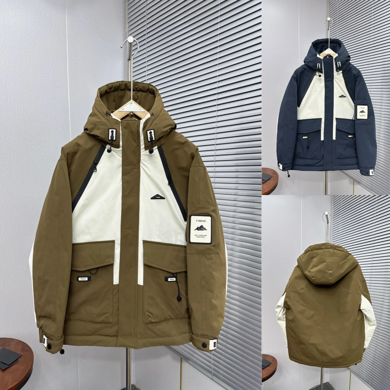 High quality face mask multi-pocket black lightweight custom logo bubble winter goose down coat puffer jacket for men