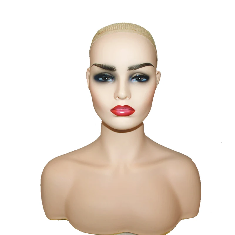 
Realistic Mannequin Head for Wig Display Jewelery Pvc Female Makeup Head Mannequins Wig Stand with Shoulder Wholesale Dark Skin 