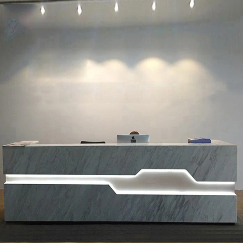 Newly grade corians reception desk cafe/hotel check in counter in glossy artificial marble surface