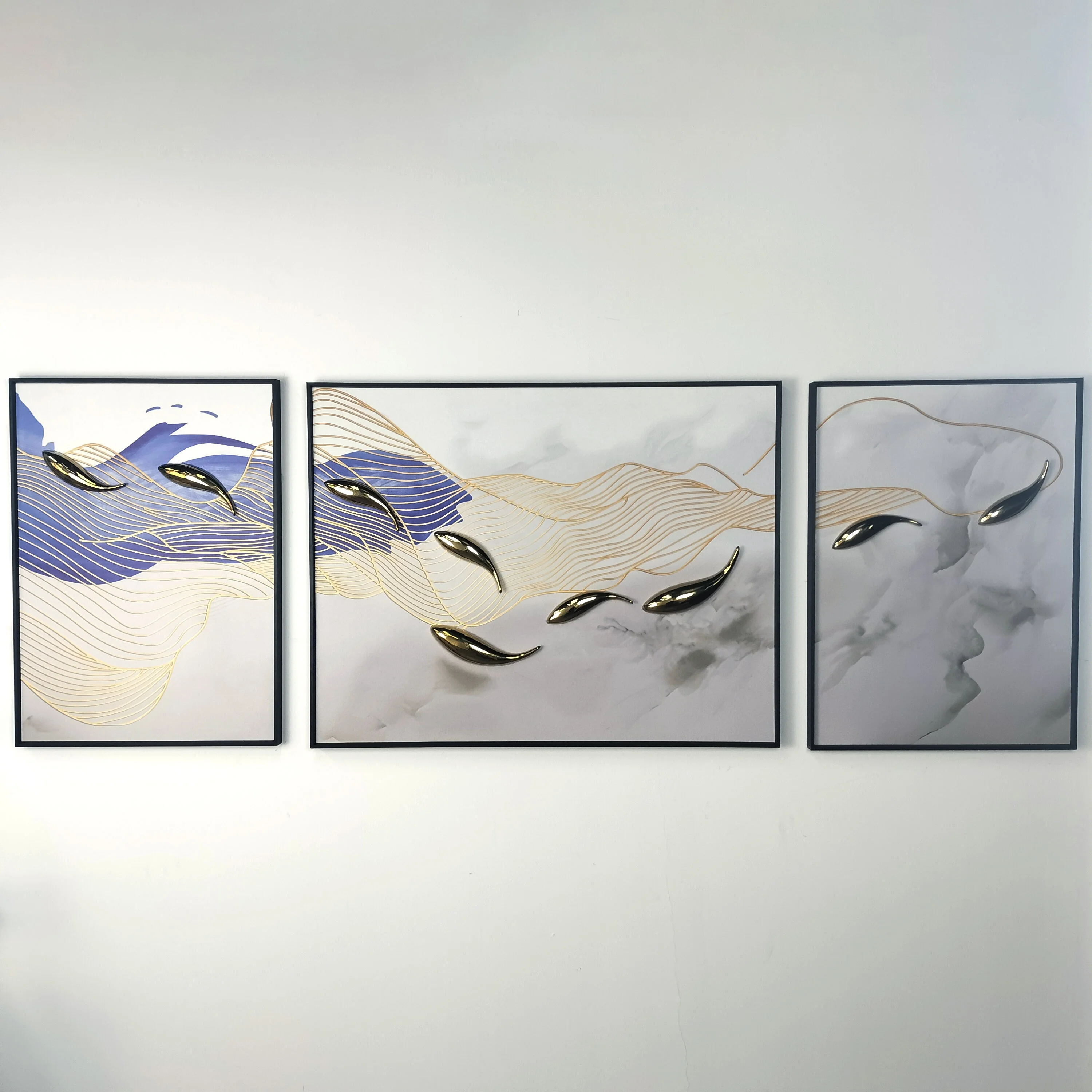 Factory customized ceramic background wall decoration with golden fish shape customized ceramic wall decoration