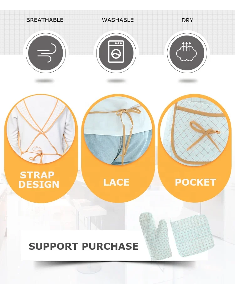 wholesale cotton white waffle pattern housewife kitchen mitten apron set