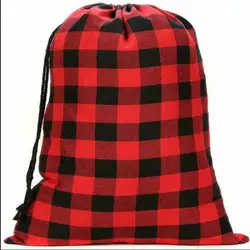 Готово к отправке, Рождественская красная клетчатая Подарочный мешок на шнурке красный буйвола в клетку Рождественский Санта мешок