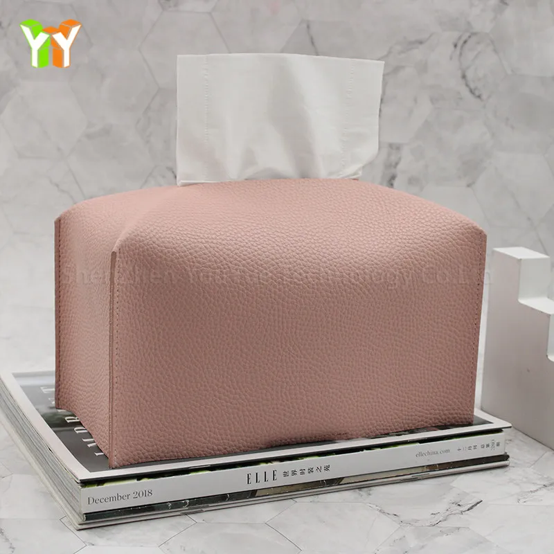 Soft PU Leather Tissue Box Rectangular Custom Logo Tissue Box Holder With Stick On Bottom For Living Room Kitchen