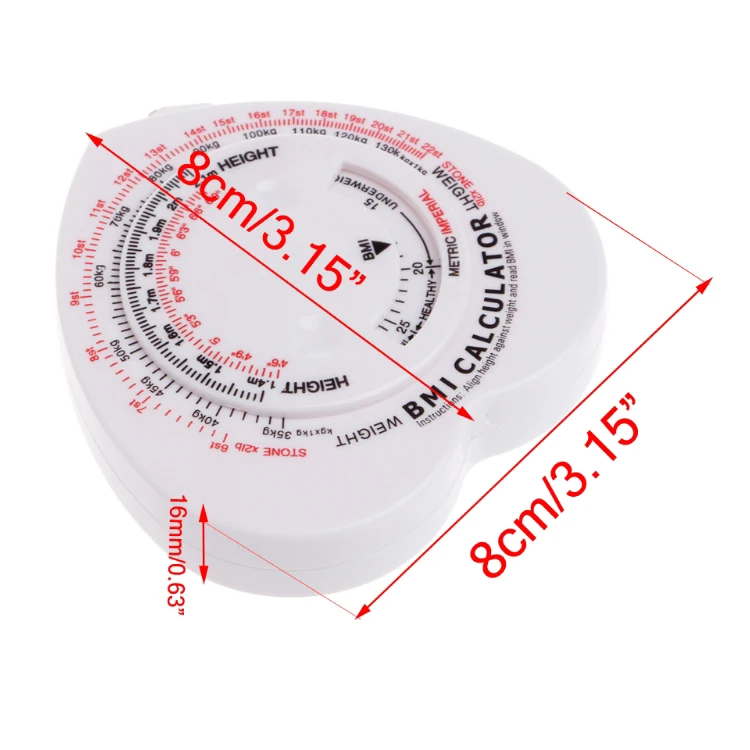 1.5m Heart Shaped BMI Body Mass Index Tape Measure Calculator Body Muscle Diet Weight Loss Rule
