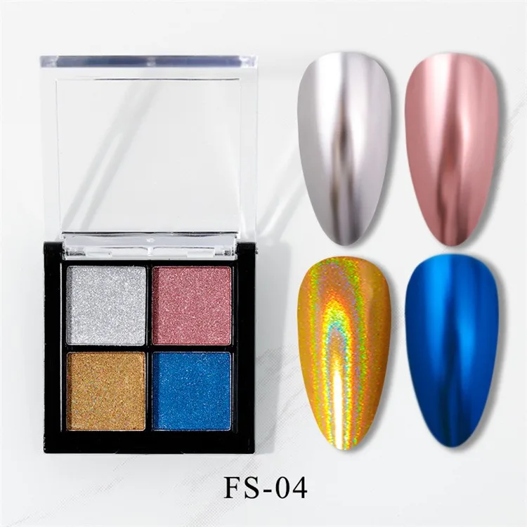 OEM 4 Grids Gold Series Chrome Pigment Powder Nail Powder Metallic Mirror  Magic Mirror Powder Nail Art Solid Glitter
