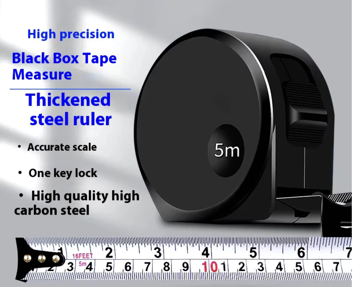 High Precision 5m Anti-Fall Stainless Steel Tape Mini ABS Extreme Small Black Box Thickened Hardened Abrasion Resistant Home Use
