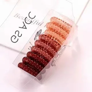 Factory Wholesale 9pc/pack lucency elastic telephone cord spiral hair ties coil plastic hair band headband