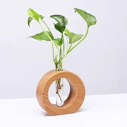 Tabletop ornament test tube plant hydroponic flower wooden vase glass crystal wood vases for home decor