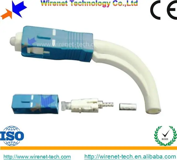 Ferrule end surface pre domed SC UPC boot fiber optic 90 degree connector