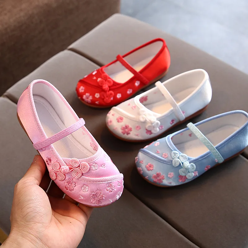 
Baby Lovely Pink Embroidered Show Dance Portable Hot Style Girls Flower Princess Shoes 