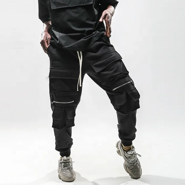 OEM fog black casual moto biker jogger pants multi pockets stretch waist pants slim fit cotton cargo pants sweatpants stock