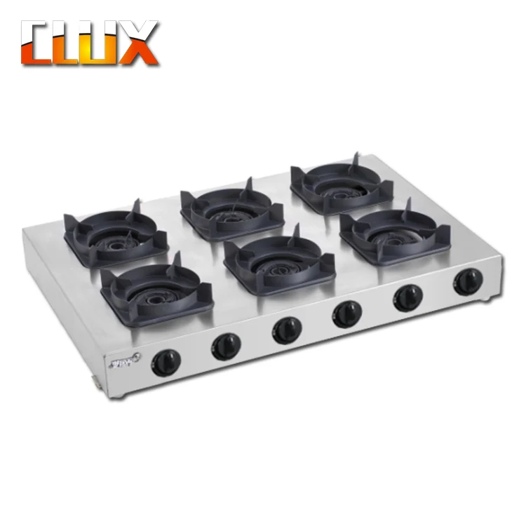 Газовая плита из нержавеющей стали с 6 горелками, настольные газовые плиты