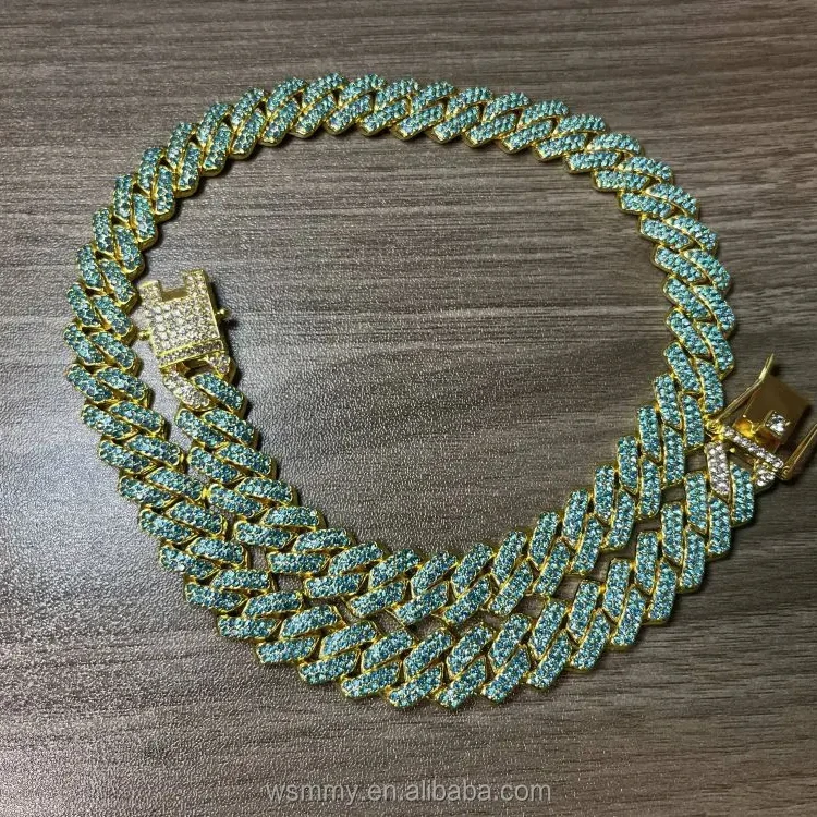 New Design rhinestone Diamond Necklace For Men Mixed Inlaid Gold Iced Out Baguette Cuban Link Chain