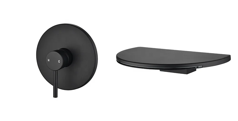 Into the wall concealed round  black  bath mixer waterfall sink kitchen faucet basin taps all copper main smart bathroom faucet