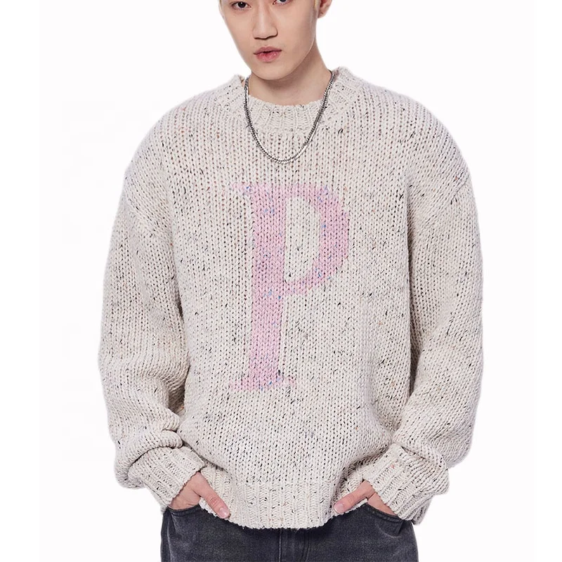 Winter Oversized Knit Sweater Pullover Crew Neck Drop Shoulder Jacquard Knitted Pullover Womens Sweaters