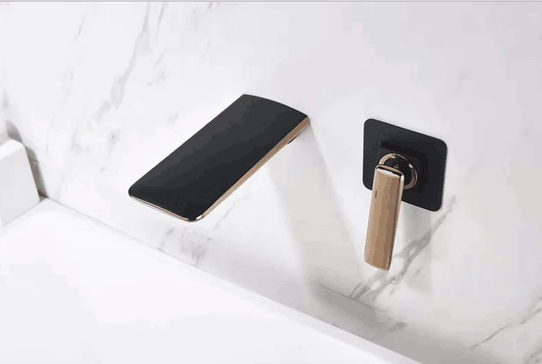 Bathroom Black Gold Mixer Taps Wall Mounted Waterfall Basin Faucet Watermark Wels Factory Price