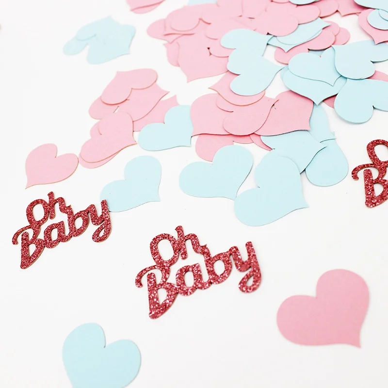 New Product Pink and Blue Heart Confetti Party Decorations Glitter Oh Baby Paper Letter Confetti for Baby Shower Birthday