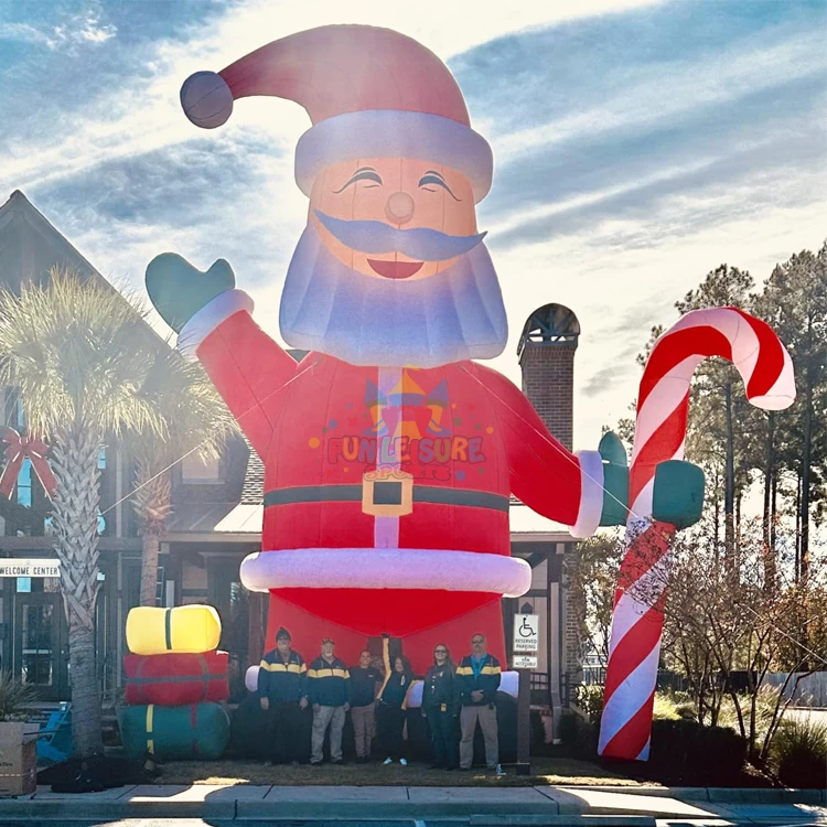 Outdoor xmas deco items giant 26ft Christmas inflatable santa claus with cindy cane and gift boxes