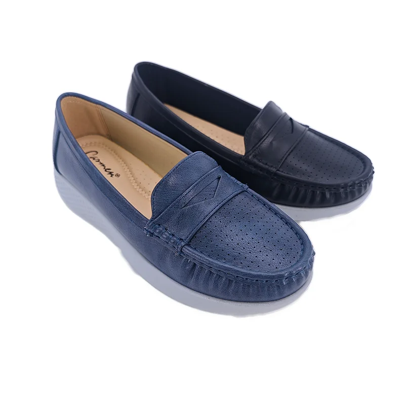 ca231-6 Comfort Mama Shoes Leather Casual Close Shoes  Simple Design Round Toe  Slip-on for womens flat shoes