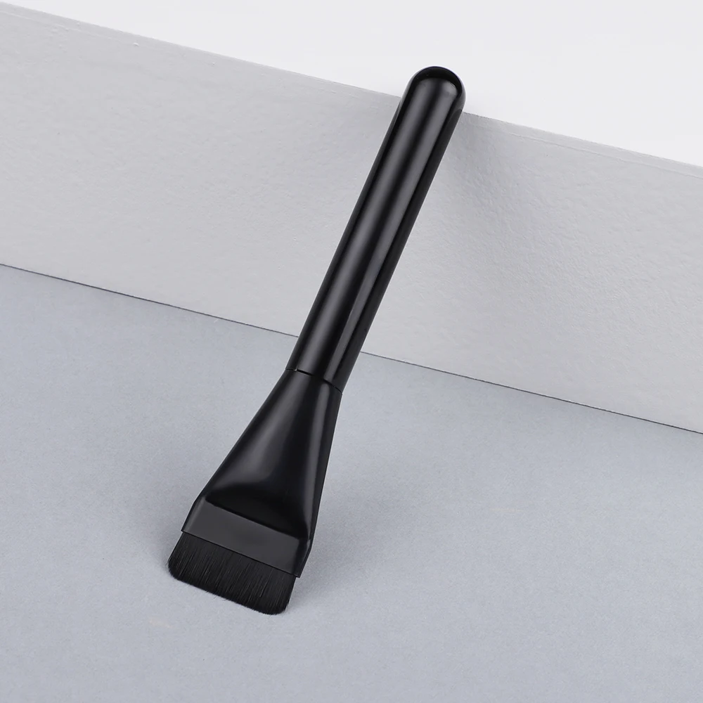 Ultra Thin Synthetic Hair Flat Head Vegan Makeup Brush For Liquid Foundation Concealer All Black Color Luxury OEM Wholesale