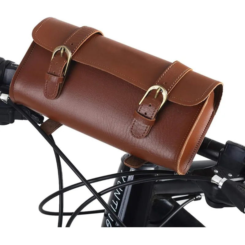 Factory Sale PU Leather Bicycle Bag Vintage Retro Brown Bicycle Front Bag Bike Handlebar Storage Pocket