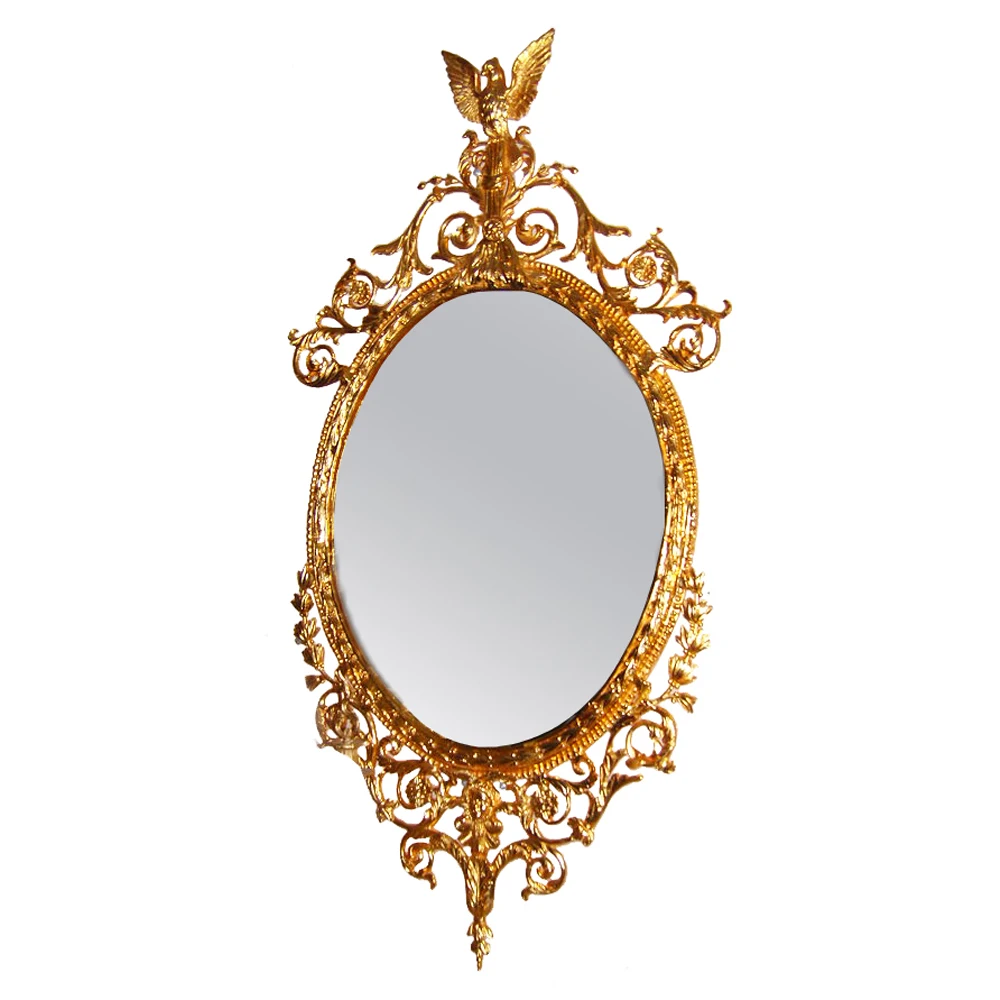 Luxurious Baroque Style Antique Gilt Bronze Ormulo Mounted Eagle Hanging Oval Mirror for Wall Decoration