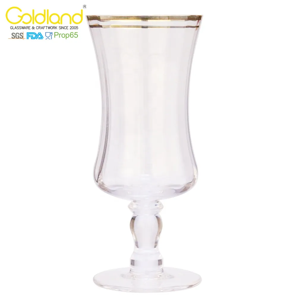 Handmade lead free crystal vintage Double Gold Rimmed Water Goblet Glasses for drinking