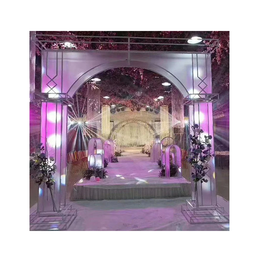 2021 Hot Sell  Wedding Gold Metal Arch Background Set Up With Stage For Wedding Party Events Decoration