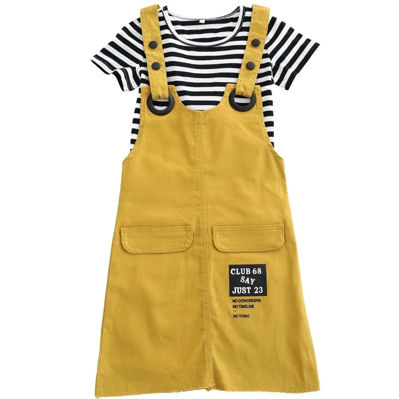2024 Summer New Model Children Clothes Cotton Breathable T-shirt And Suspender Skirt Casual Clothes Set For Girls