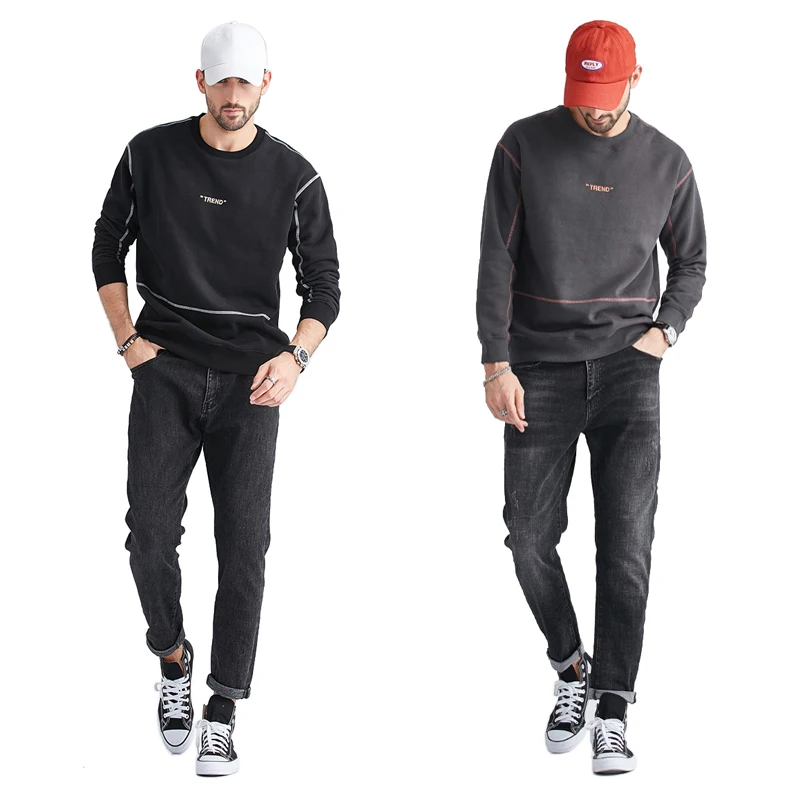 Новинка от производителя, Модный хлопковый свитшот с контрастной строчкой и круглым вырезом, с принтом логотипа на заказ