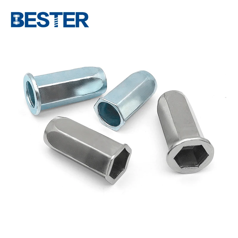 Factory M3 steel metric inch galvanized countersunk flat head sealed closed end half hex rivet nuts