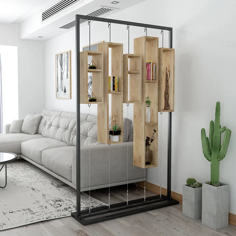 
Nordic restaurant fashion storage wooden box shelf living room creative decoration iron porch simple solid wood screen 