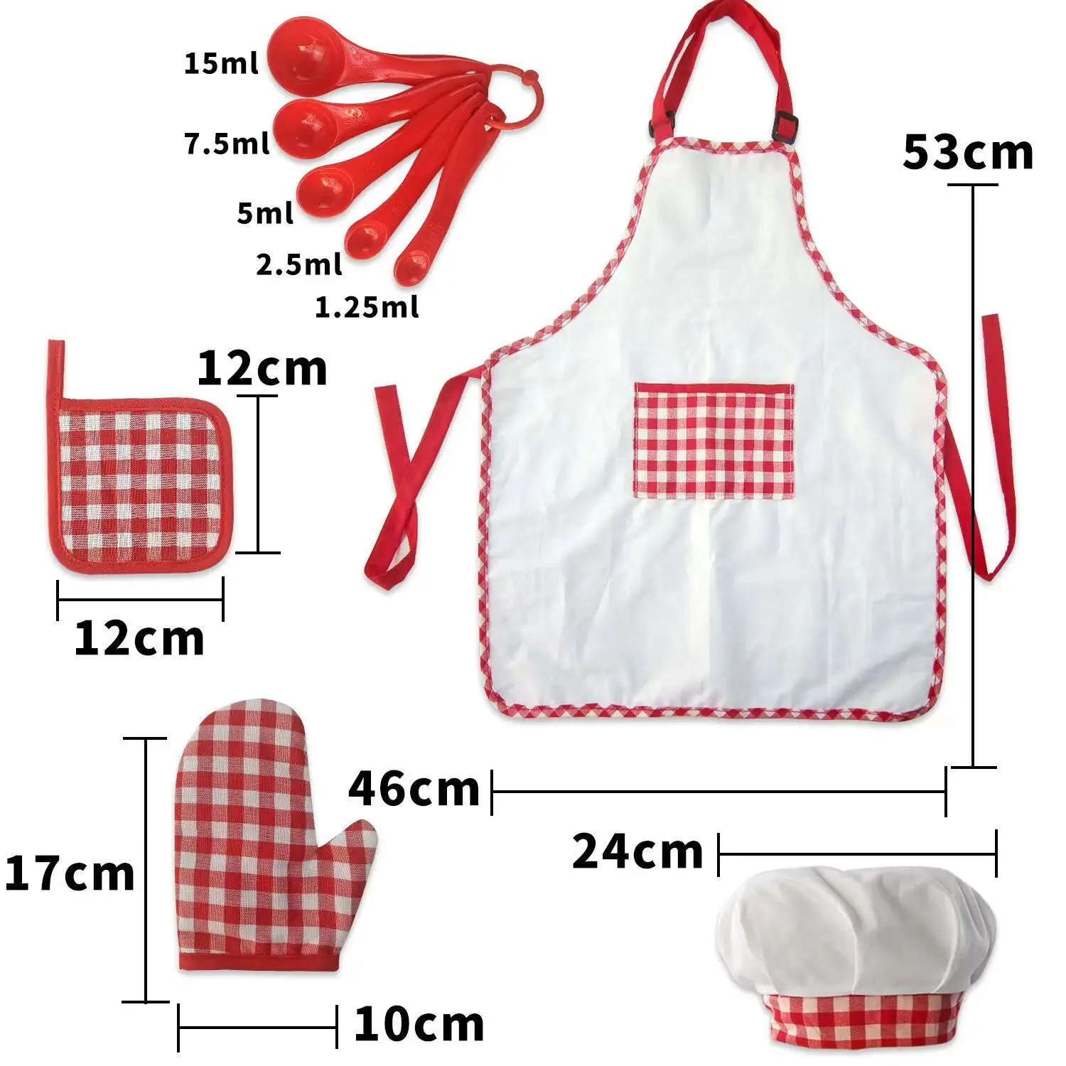 5pcs Kids Cooking and Baking Chef Set, Toddler Dress Up & Pretend Play Costume Clothes, Apron & Accessories Kitchen Toys