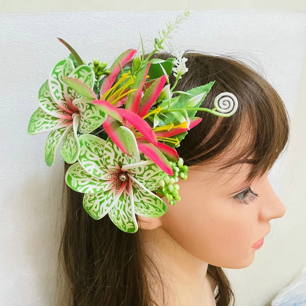 Foam flowers hair Clip Artificial tropical plumeria Island frangipani tiare hibiscus pin comb headband dancing party accessories
