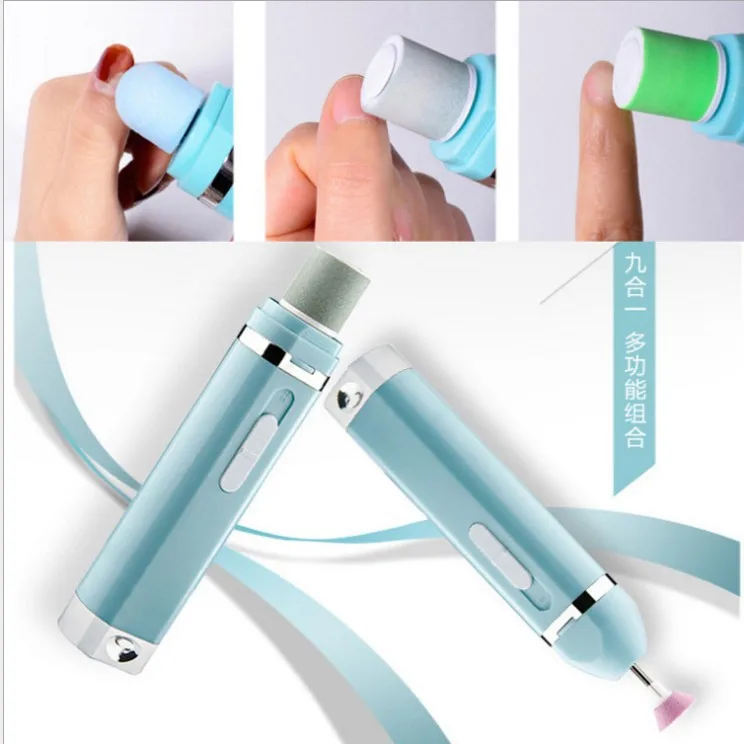 New 9 in 1 Multi-Function Manicure Implement Dry Battery Mini Nail Grinding Machine Electric Nail Piercing Device