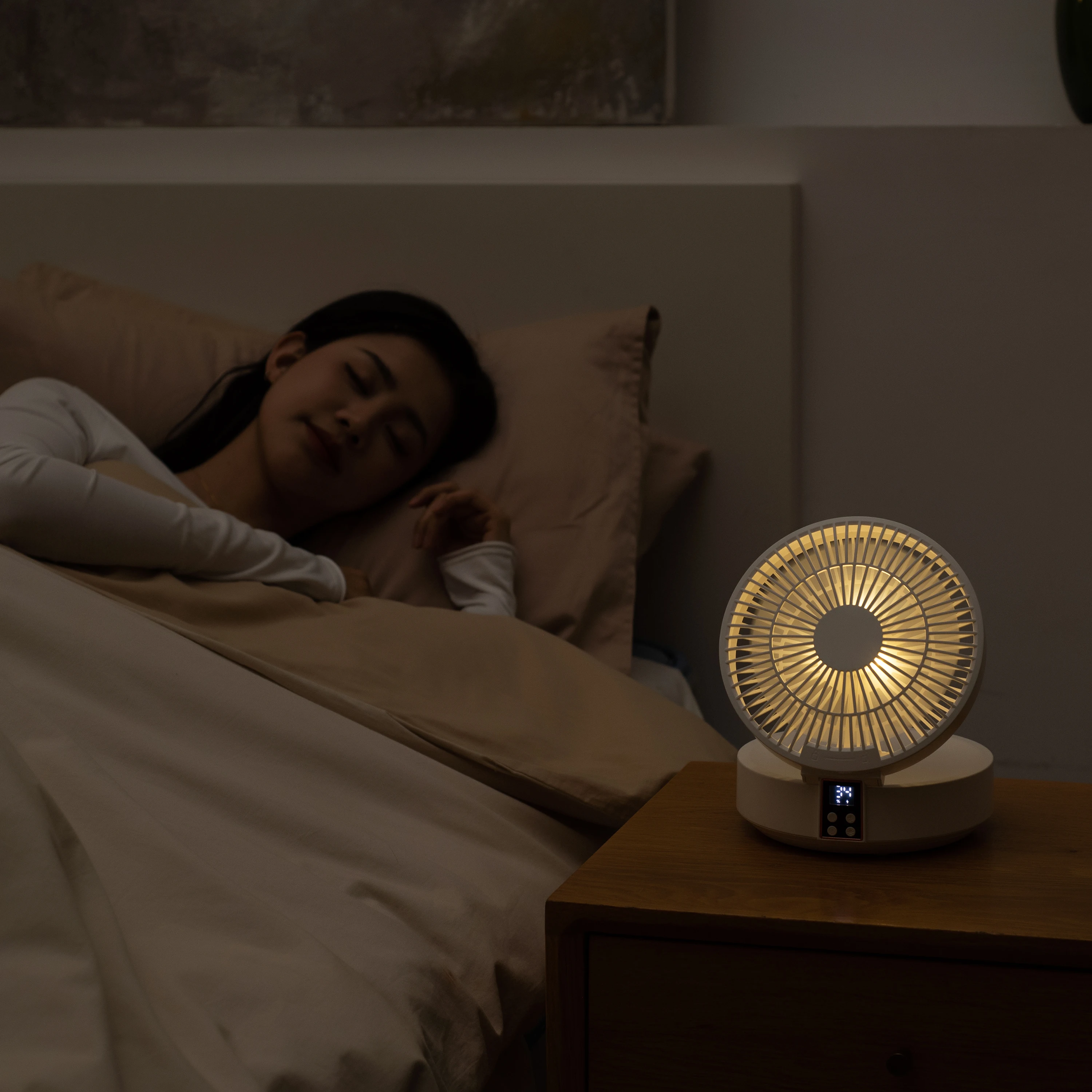 Desktop Circulating Fan Portable 4000mAh Battery Rechargeable USB Mini Fan Outdoor Folding Storage Air Cooling Fans With Lights