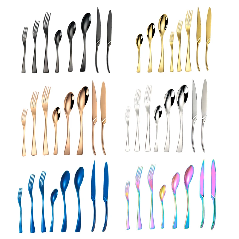 Luxury Mirror Knife Fork Spoon Kaya Black Stainless Steel Cutlery Set For Restaurant