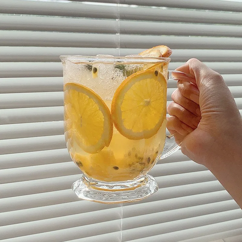 Glass Milk Cup with Handle High Sense Transparent Water Cup Large Capacity Glass Cold Drink Cups Soda Bubble Coffee Mug
