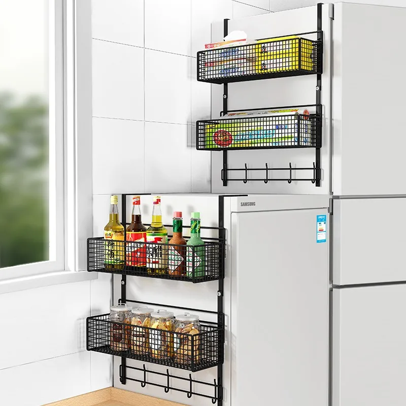 Refrigerator shelf side storage kitchen multifunctional wall-mounted shelf freezer cling film paper towel hanging rack spice