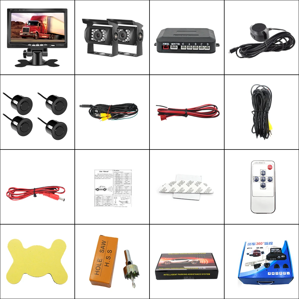 RV Caravan  Rear Side View Parking  Sensor System 7 Inch Monitor IP68 Waterproof Truck Security  Camera