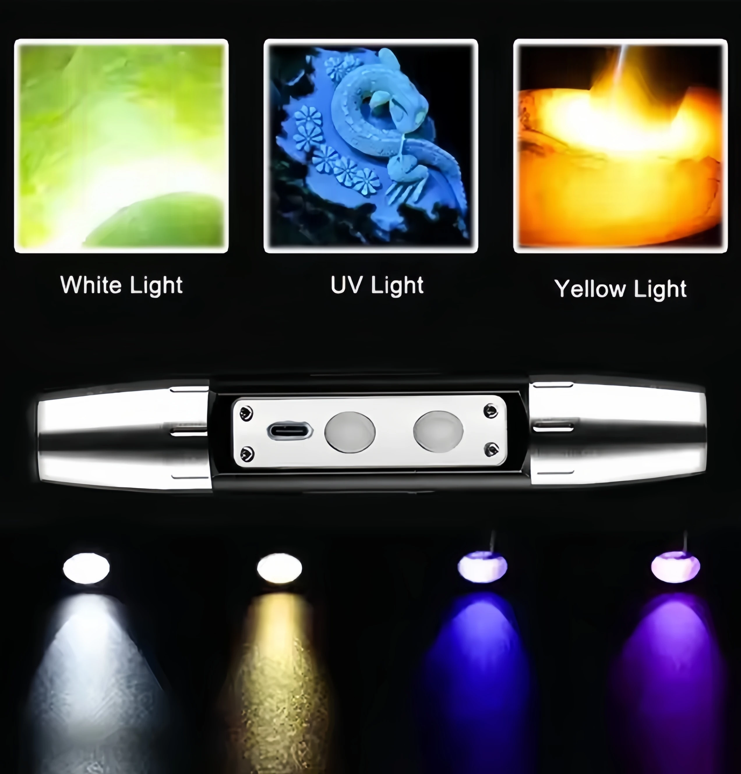 Hot sale 4 color Lamp For Gemstone Detector Multifunctional USB Rechargeable LED Flashlight With Amber Jade UV Lights