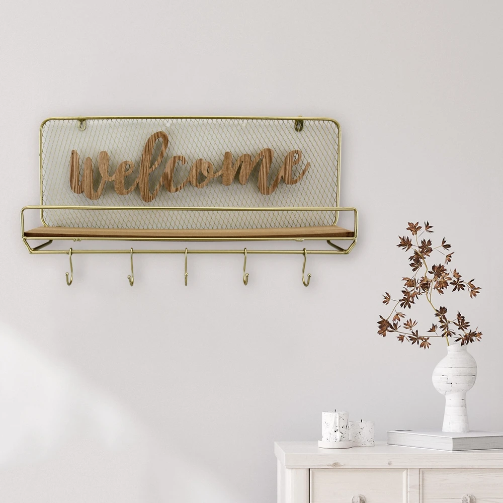 
Metal decorative wall hanger wood and sundries storage box key hanger wall hook holder hanger bathroom shelf 