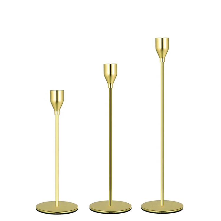 luxury reusable tall metal black and gold long stem candle stick holders