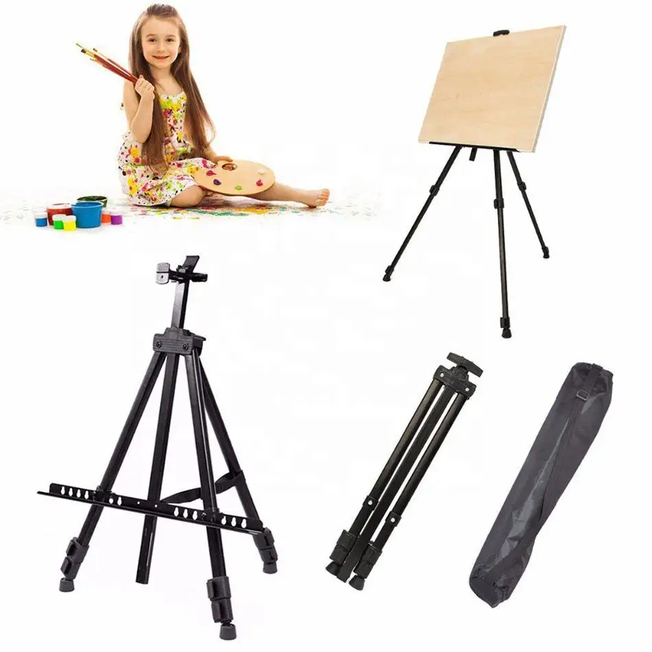 160Cm Foldable And Retractable Metal Art Easel Black Metal Easel Stand Wedding Adjustable Easel